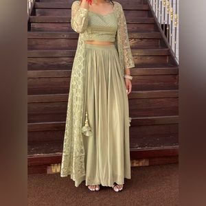 Sharara suit with crop top and jacket